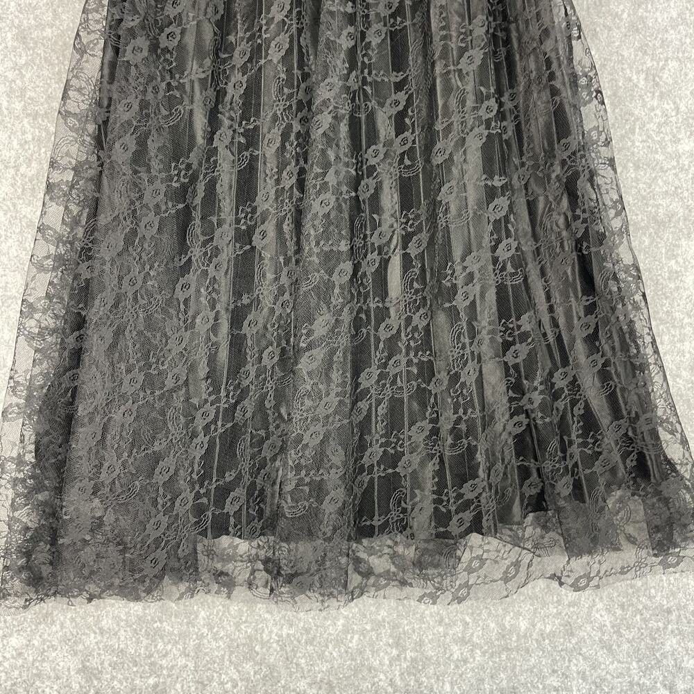 VTG Fairygoth Witchy Y2K Maxi Skirt Women Medium Black Floral Pleated Sheer Lace - Picture 12 of 15